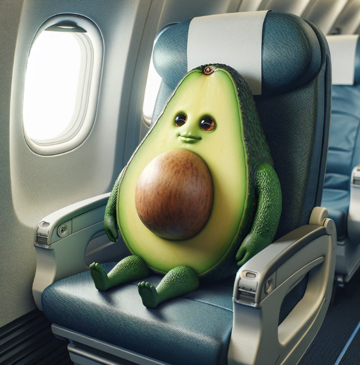 Gemini: "avocado travelling on a plane"